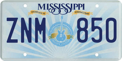 MS license plate ZNM850