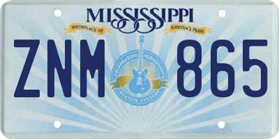 MS license plate ZNM865