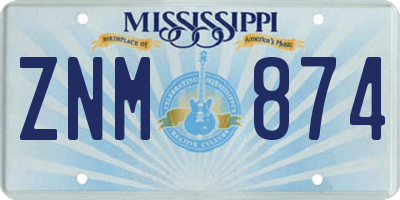 MS license plate ZNM874