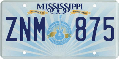 MS license plate ZNM875