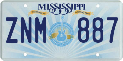 MS license plate ZNM887