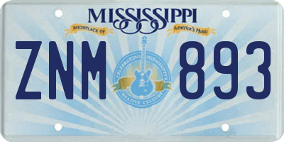 MS license plate ZNM893