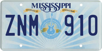 MS license plate ZNM910