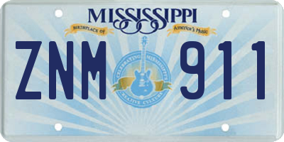 MS license plate ZNM911