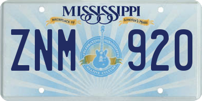 MS license plate ZNM920