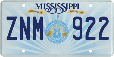 MS license plate ZNM922