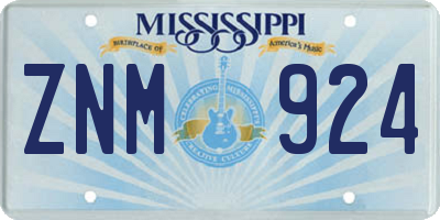 MS license plate ZNM924