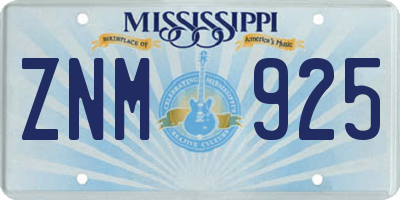 MS license plate ZNM925