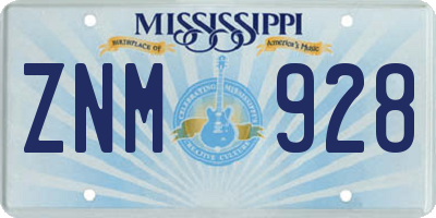 MS license plate ZNM928