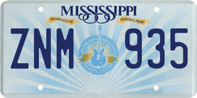 MS license plate ZNM935