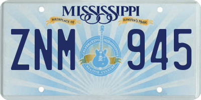 MS license plate ZNM945