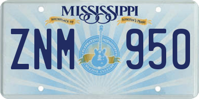 MS license plate ZNM950