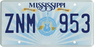 MS license plate ZNM953