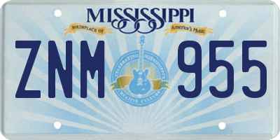 MS license plate ZNM955