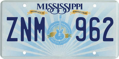 MS license plate ZNM962