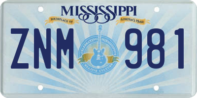 MS license plate ZNM981
