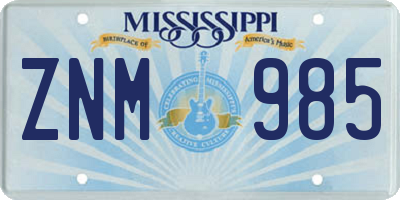 MS license plate ZNM985