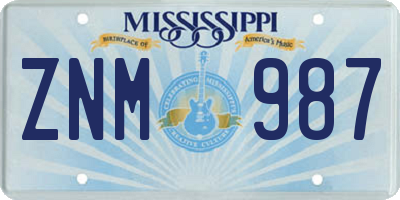 MS license plate ZNM987