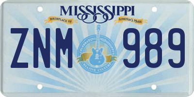 MS license plate ZNM989