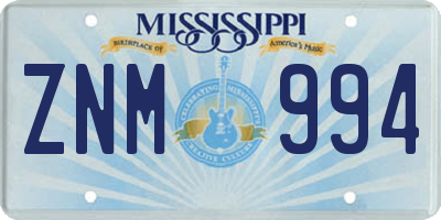 MS license plate ZNM994