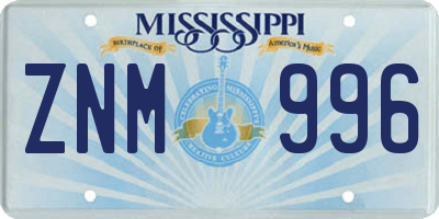 MS license plate ZNM996