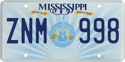 MS license plate ZNM998
