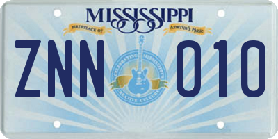 MS license plate ZNN010