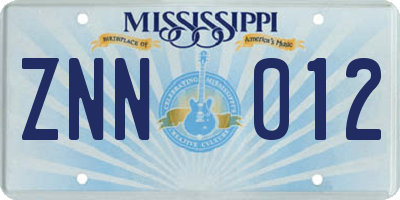 MS license plate ZNN012