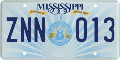MS license plate ZNN013