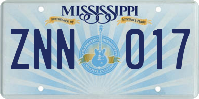 MS license plate ZNN017