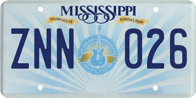 MS license plate ZNN026