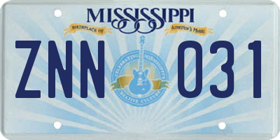 MS license plate ZNN031