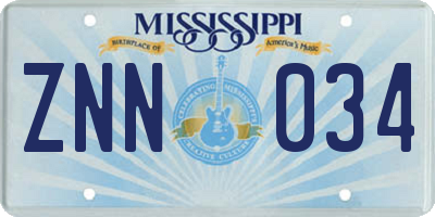 MS license plate ZNN034