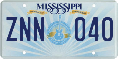 MS license plate ZNN040