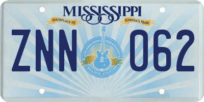 MS license plate ZNN062