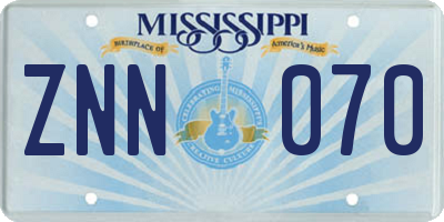 MS license plate ZNN070