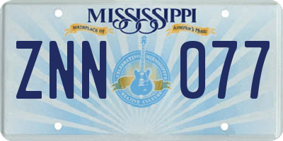 MS license plate ZNN077