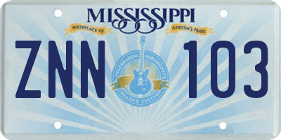 MS license plate ZNN103