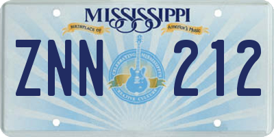 MS license plate ZNN212