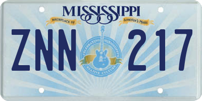 MS license plate ZNN217