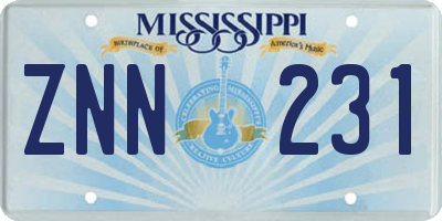 MS license plate ZNN231