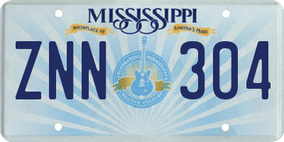 MS license plate ZNN304