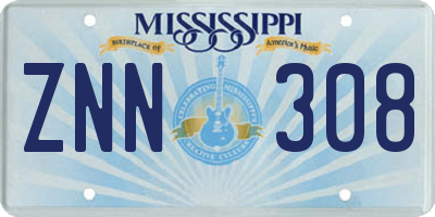 MS license plate ZNN308