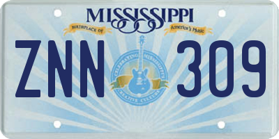 MS license plate ZNN309
