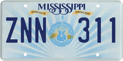 MS license plate ZNN311