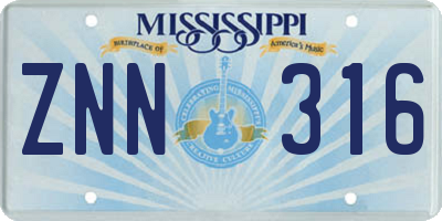 MS license plate ZNN316