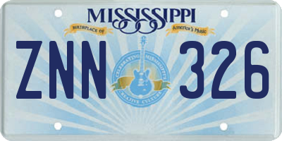 MS license plate ZNN326
