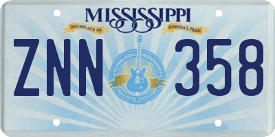 MS license plate ZNN358