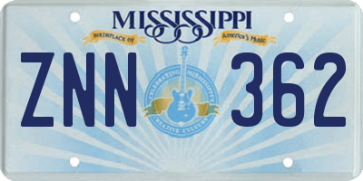 MS license plate ZNN362