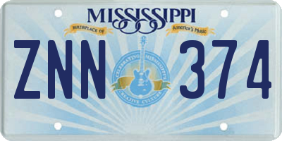 MS license plate ZNN374